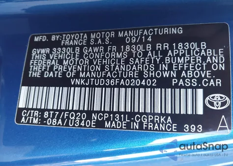 2015 Toyota Yaris L из США, поврежденный, VIN VNKJTUD36FA020402